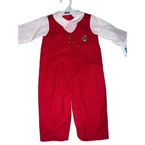 Vintage Alexis red striped Christmas santa teddy bear romper size 9 months new